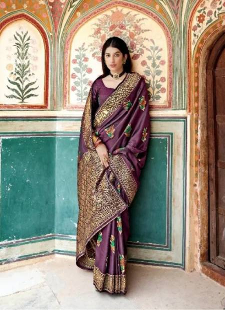 Purple Colour Manorama Silk Manjubaa New latest Designer Ethnic Wear Banarasi Satin Silk Saree Collection 7401
